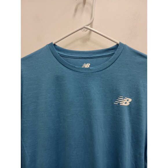 New Balance Mens Athletic Top Medium Blue Sport Tech Long Sleeve Pullover Tee - Picture 2 of 9